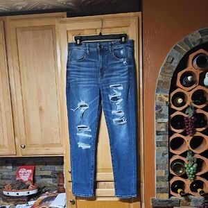 American Eagle Distressed Next Level Stretch Super Hi-Rise Jegging Crop Jeans